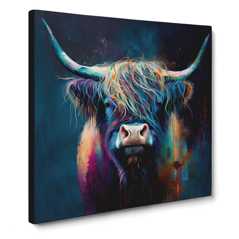Highland Cow Abstract Expressionism - Wrapped Canvas, 35cm H x 35cm W x 3cm D