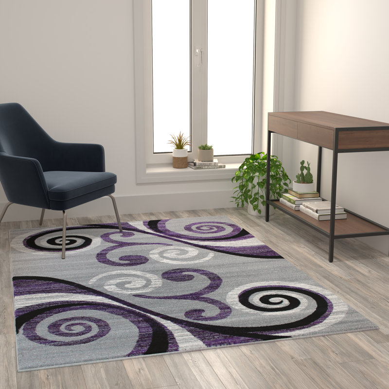 Tapis intérieur à motif abstrait tourbillonnant Aarley-Ray, Rectangle 5 pi x 7 pi