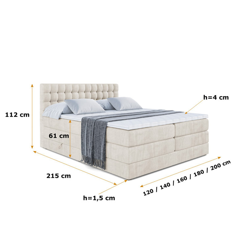 Bed, 140 x 200cm, Beige