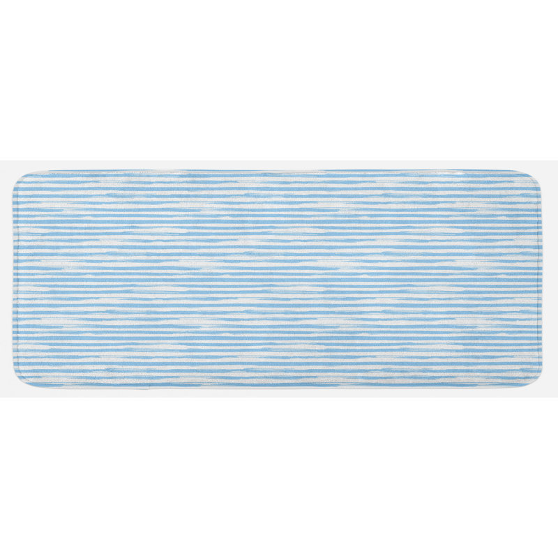 Tapis de cuisine en bleu pâle doux tons nautique brushstroke unie