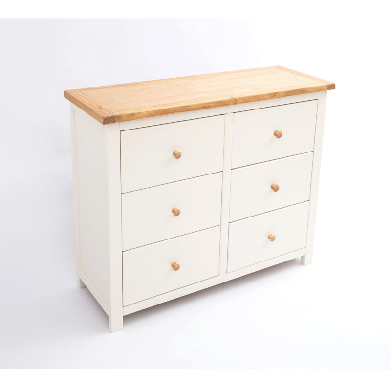 Lewistown 110 cm W Chest of 6 Drawers, Off White/Waxed Pine