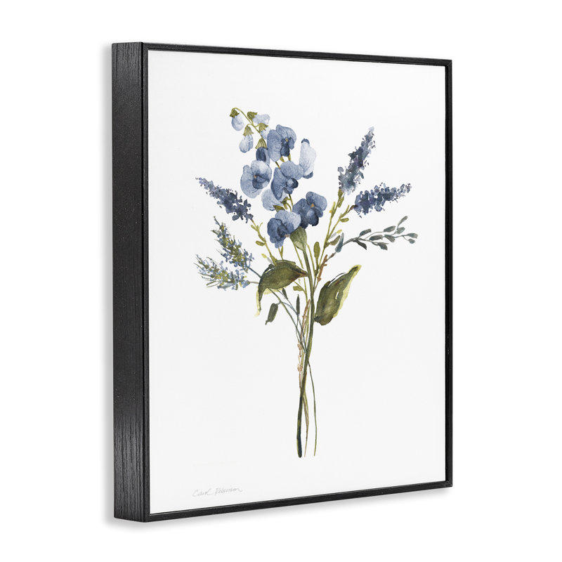 Élégante geranium bleue, estampe numérique, design par Carol Robinson, Giclée encadrée noir minuit, H 30 po x l 24 po