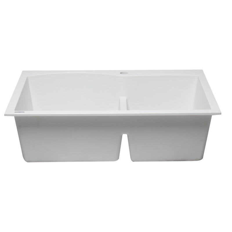 33'' L Double Bowl Granite Kitchen Sink, White