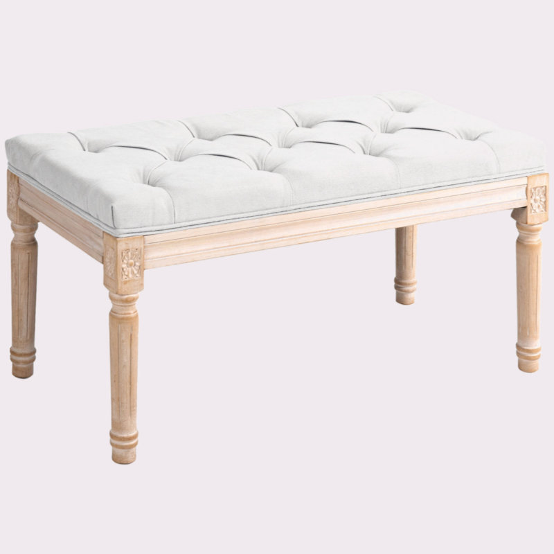Kayala Upholstered Bench, 17" H x 31.5" L x 15.75" D, Cream White