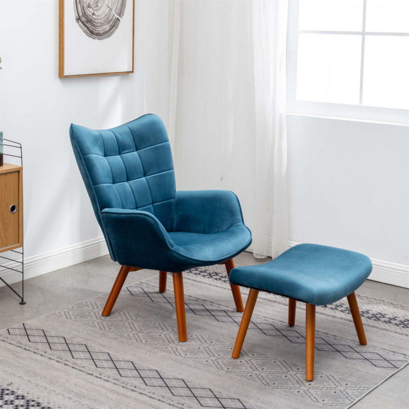 Fauteuil d'appoint avec repose-pieds Leiria, Bleu