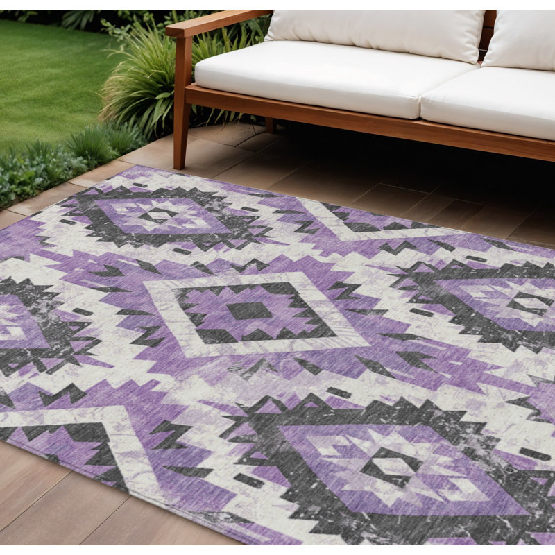 Tapis intérieur/extérieur lavable à motif aztèque violet et gris 3 m x 4,2 m