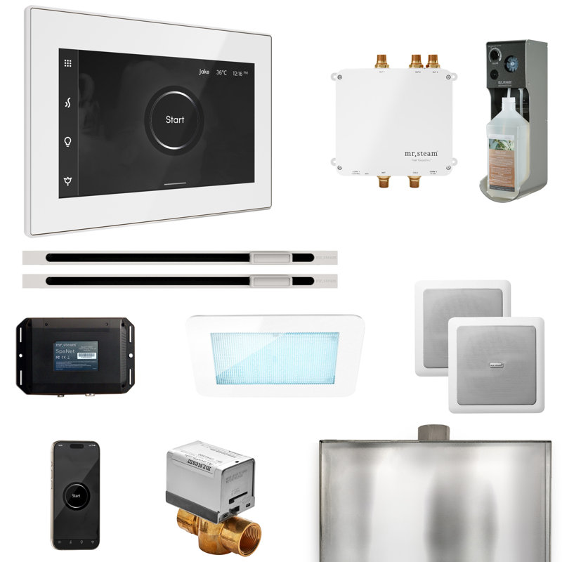 Bliss Max Steam Shower Control Package with iSteamX Control and Linear Steamhead , White