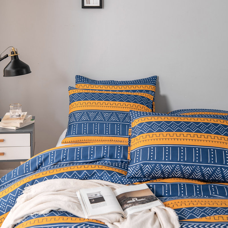  Ensemble de housse de couette en microfibre bleu / orange 3 pièces, Housse de couette pour très grand lit et 2 taies