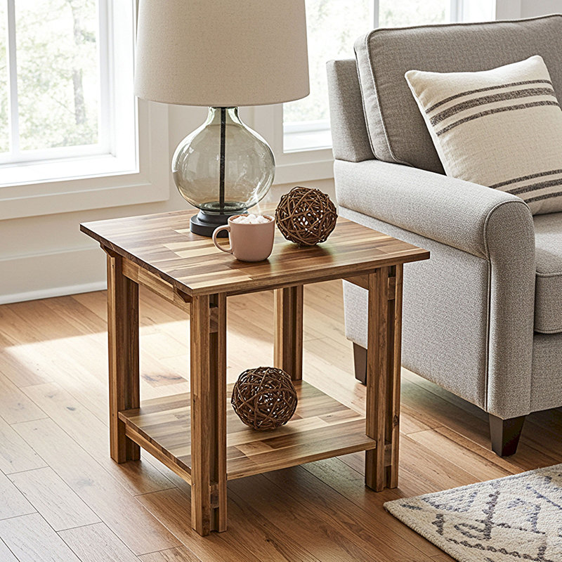 Table de bout en bois massif avec rangement Damius, Naturel