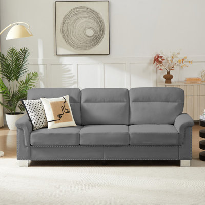 82 In. 3-Seater Sofa, Upholstery Sofa with Nailhead Trim for Small Living Room