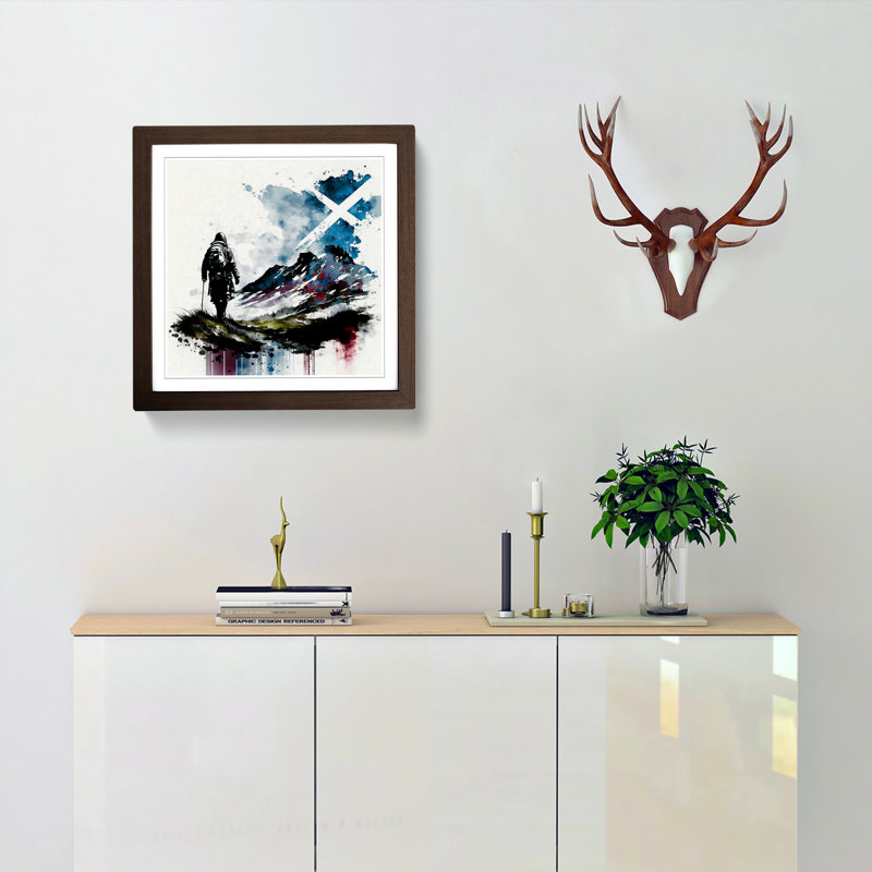 Scotland Gestural - Single Picture Frame Print on Wood, Walnut