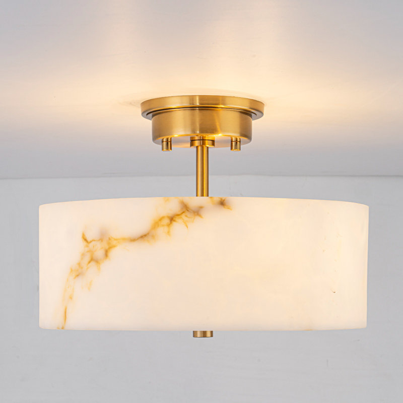 Plafonnier semi-encastré 3 lumières en verre albâtre