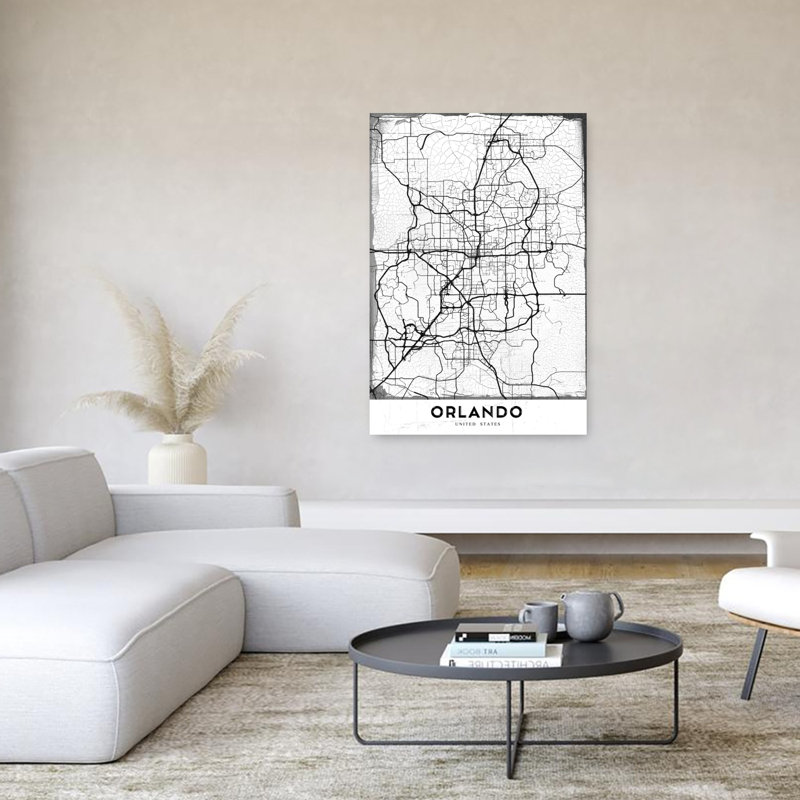 «Orlando City Map», art contemporain abstrait, impression d'art mural, H 60 po x l 40 po