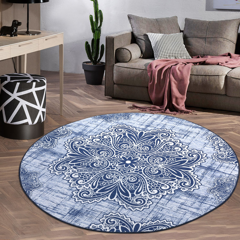 Saliym Washable Floral Indoor Rug, Round 4'