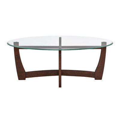 Elegant Oval Glass Coffee Table With Tempered Glass Top,