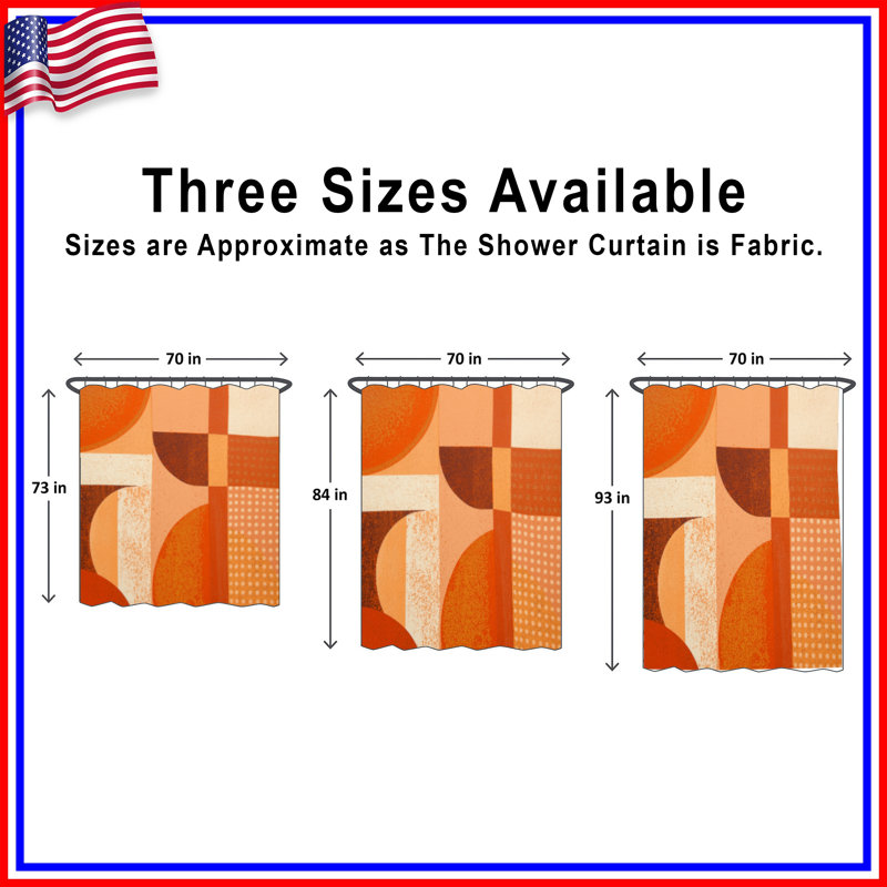 Rideaux de douche orange à formes géométriques très longs, 70 po l x 72 po H