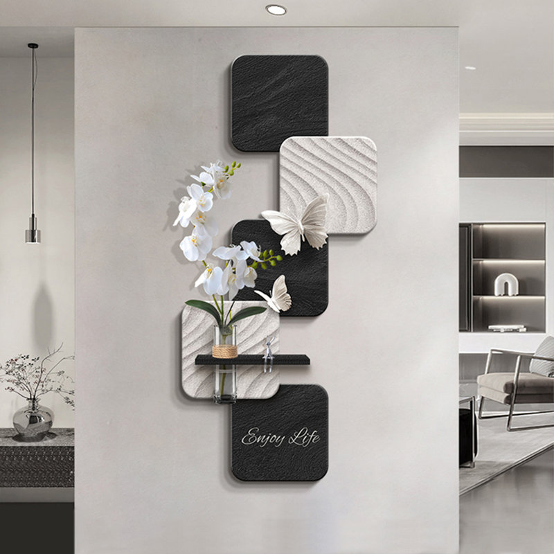Black,White Square Sandstone Wall art, Black, 55.12" H x 25.2" W x 1.97" D