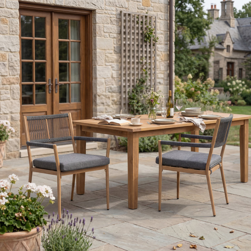 Rope Patio Dining Chairs, Metal Frame Outdoor Seating, Black/Gray