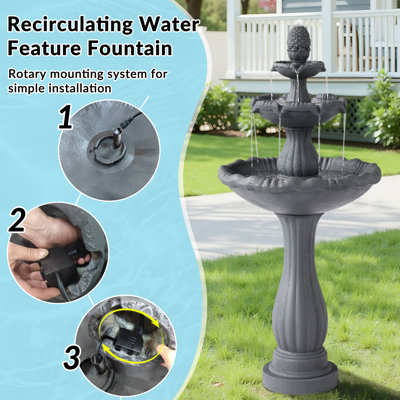 Water Fountain, 3-Tier Italian Garden Waterfall Fountain For Outside, 47.3"H Indoor Roman Water Feature Cascading Fountains W/Pump & Pineapple Top For Patio Yard Porch Lawn