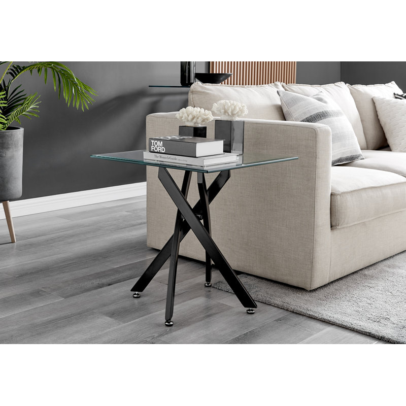 Chayton Modern Contemporary Glass and Square Small Table - Sofa Side Table, Black