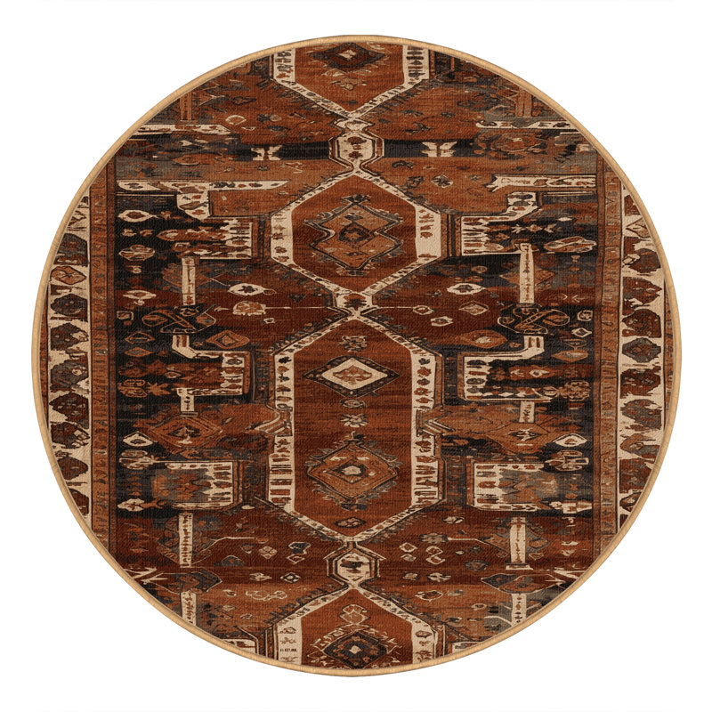 Tapis brun turc lavable à la machine, Rond 3 pi