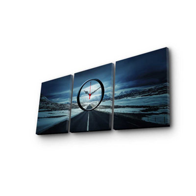 Stylish 3-Piece Decorative Canvas Wall Clock Set, Suede Canvas, Total Size: 35.4 x 15.0 inches | 100% Wooden Frame, Thickness: 1.2 inches | Perfect for Home Decor, Modern Aesthetic & Unique Timekeeping