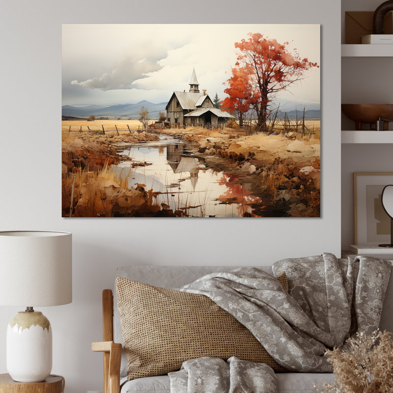 «Peaceful Barnyard Landscape» sur toile, H 24 po x l 32 po x P 1 po, Toile tendue