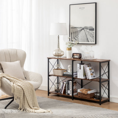 Table de canapé Avellina, console industrielle à 3 niveaux, table de vestibule rustique pour entrée / couloir, salon - meuble télé avec tablettes de rangement