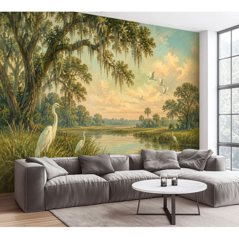 Papier peint adhésif autocollant Serene Marshland, L 100 po x l 144 po