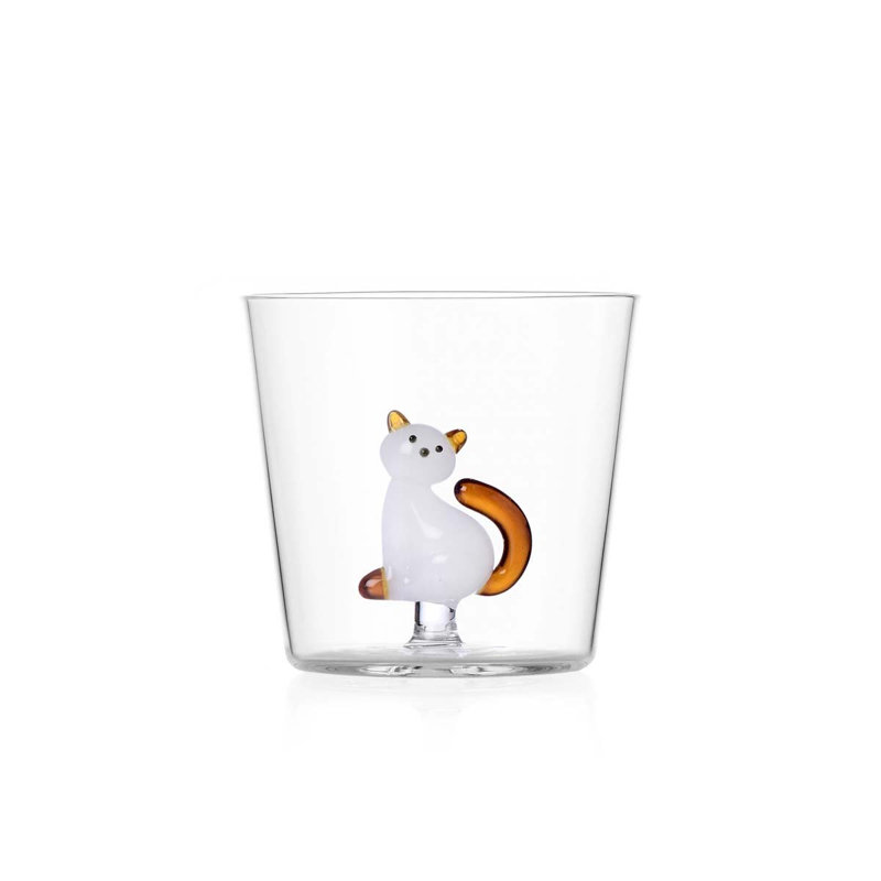 Tabby Cat - Tumbler White Cat With Amber Tail 11.8 Oz, White Amber