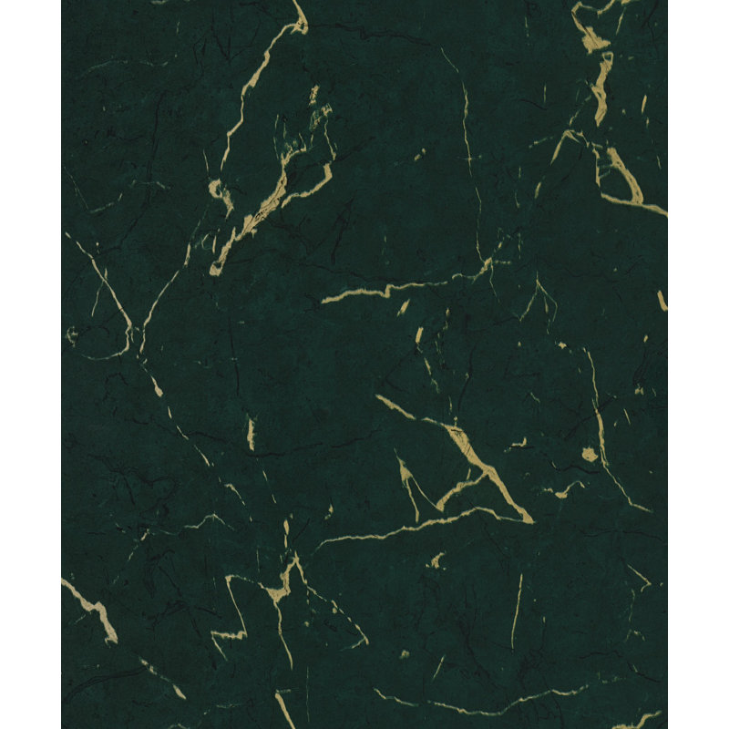 Bricks and More Collection Luxurious Metallic Marble Wallpaper Roll, Green/Gold