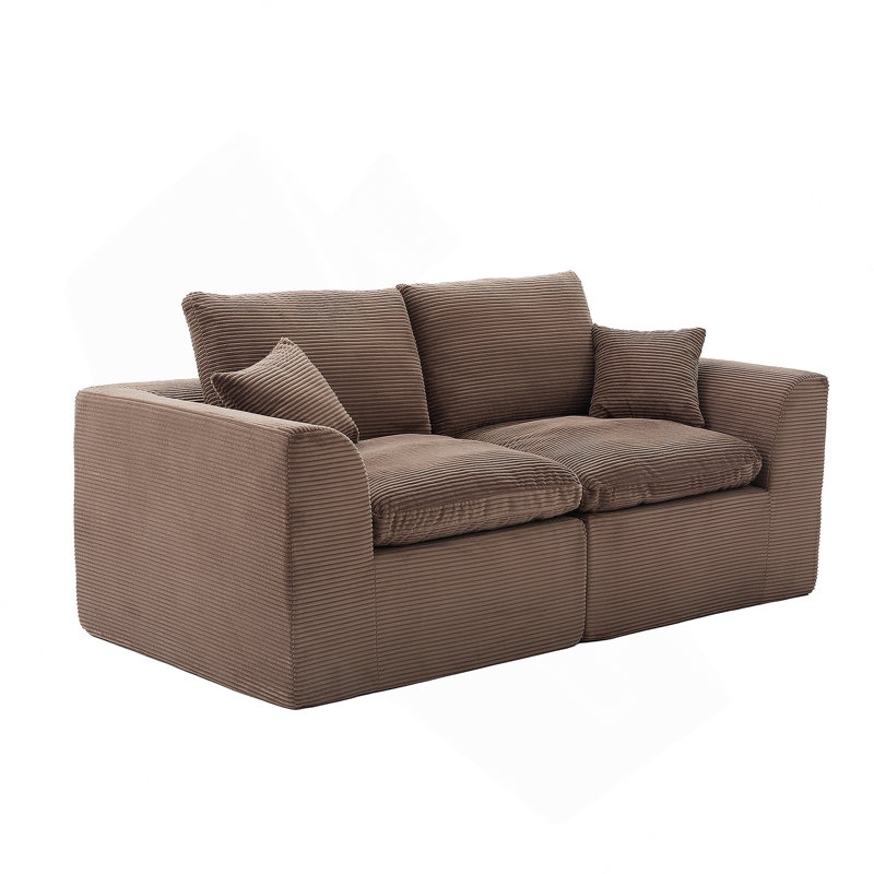 Boneless Modular Sectional Sofa Cloud Couch,Comfy Cloud Modern Sofa,2 Seater With Cushion Covers, Brown