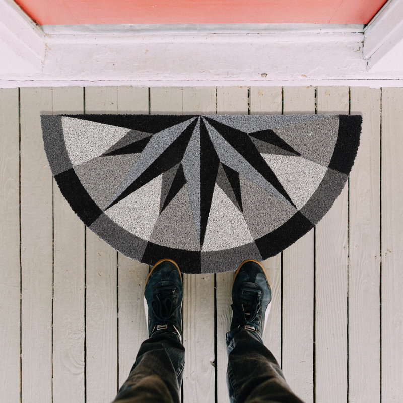 Half-Circle Coir Doormat with Bold Compass Rose Design – 30x15 Inch Welcome Mat
