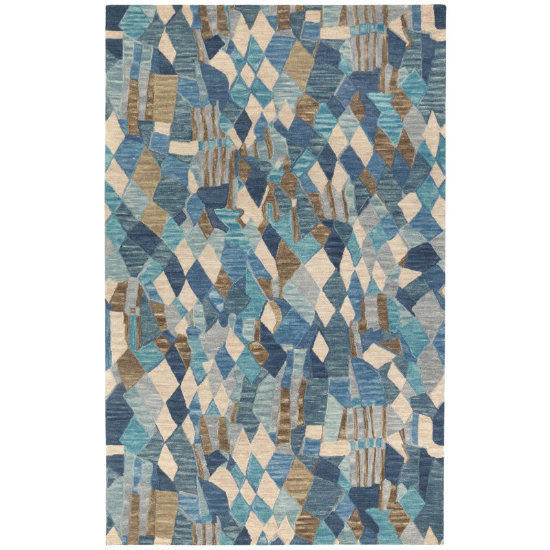 Deer Leap Kit Kemp x Annie Selke Hand Hooked Wool Blue Rug, Rectangle 9 pi 6 po x 13 pi 6 po