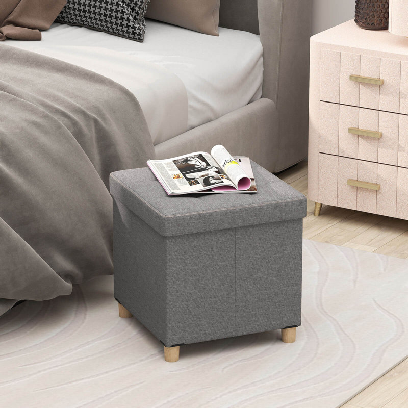 1 repose-pieds 18 pouces avec rangement, plateau et pieds en bois d'hévéa gris PCS pour petit salon
