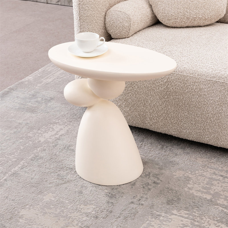 Table de bout Lucky Stone (seulement avec table basse, sans chaises), Blanc lait
