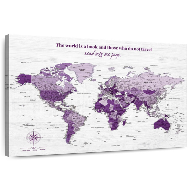 World's A Book I Push Pin World Amrico, H 16 po x l 24 po