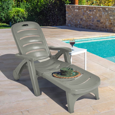 Gaastra Outdoor Chaise Lounge Chair 5-position Folding Recliner For Beach Poolside Backyard Gray by Arlmont & Co.