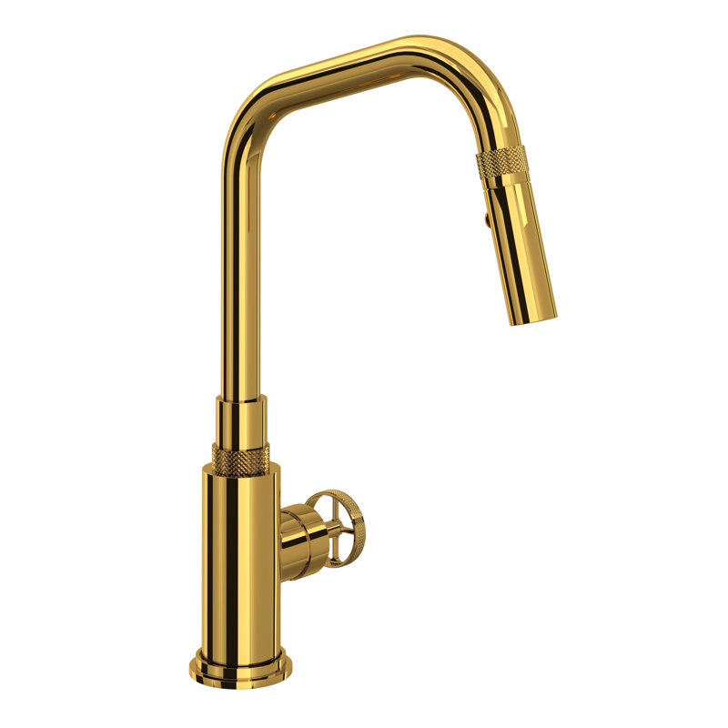 Campo Pull-Down Kitchen Faucet, Unlacquered Brass, Wheel