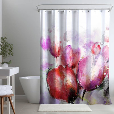 Floral – Polyester Shower Curtain, Dye Sublimation Print, 71" W × 74" L