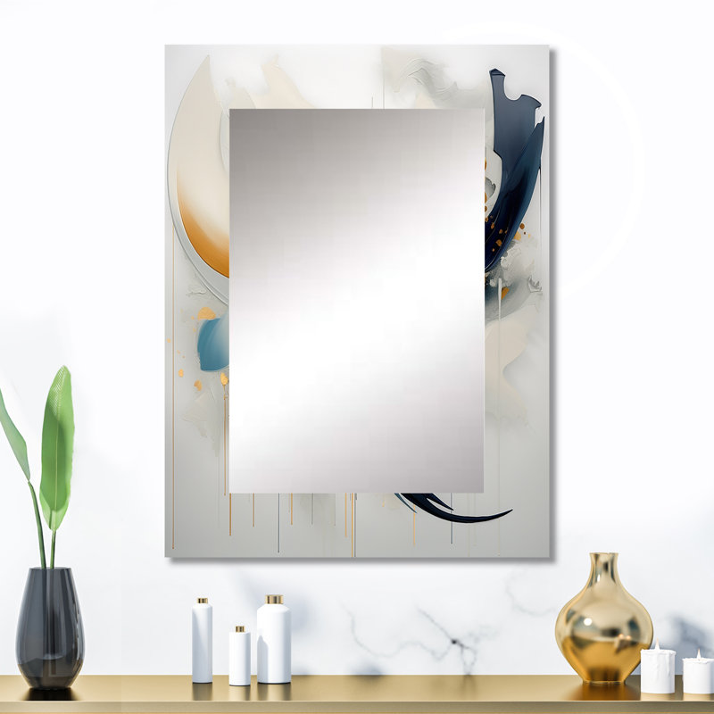 Abstract golden blue Whirls of serenity I - Fractal Decorative Mirror, Modern Wall Mirror, Printed Metal Art, 32" x 24"