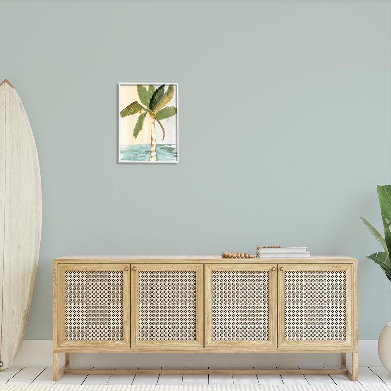 Palmier vert avec des feuilles de noix de coco et bord de mer par Robin Maria - Peinture, L 16 po x H 20 po