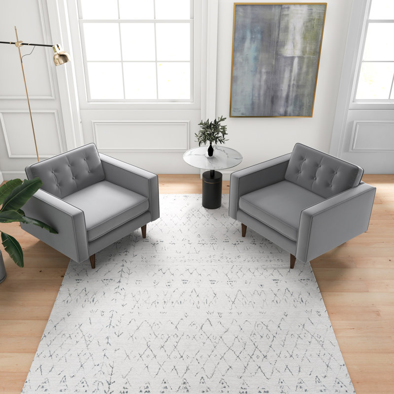 Méridienne en velours gris Mid-Century à dossier coussiné (ensemble de 2)