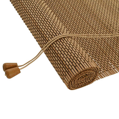 Roller Blind Adjustable Brown Bamboo Window Treatment Sun Shade Curtain