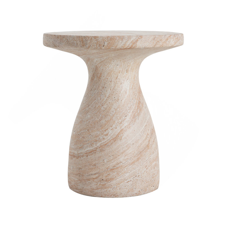 Outdoor/Indoor Travertine Lightweight Concrete Side Table, Amber