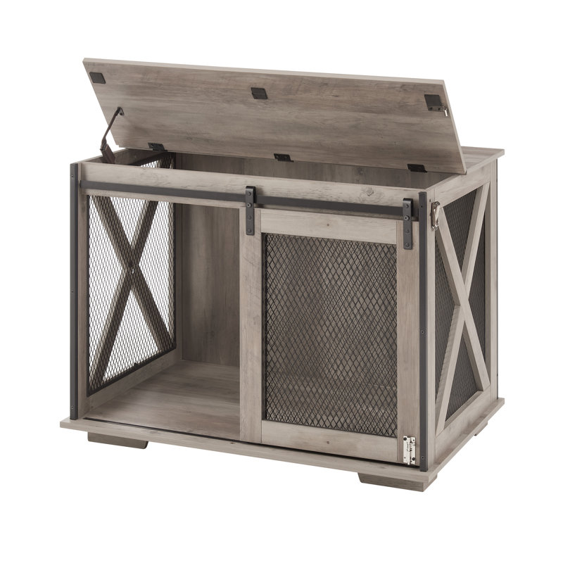 Cage pour chien avec loquet en métal et cloison interne réglable, cloison amovible à porte coulissante gris, Gris délavé