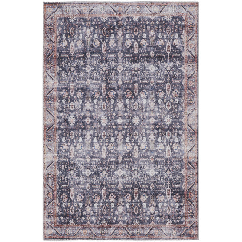 Tapis ivoire bleu marine Fien, Rectangle 5 pi 3 po x 7 pi 3 po