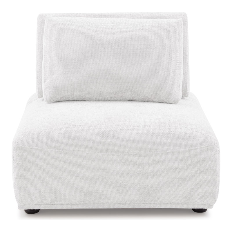 Aukeem 37'' Wide Extendable Armless Chair, White Chenille