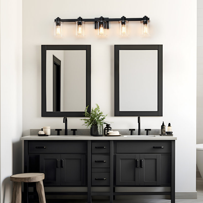 40'' 5-Light Matte Black Bathroom Vanity Light with Glass Shade, 5 Lights, Matte Black