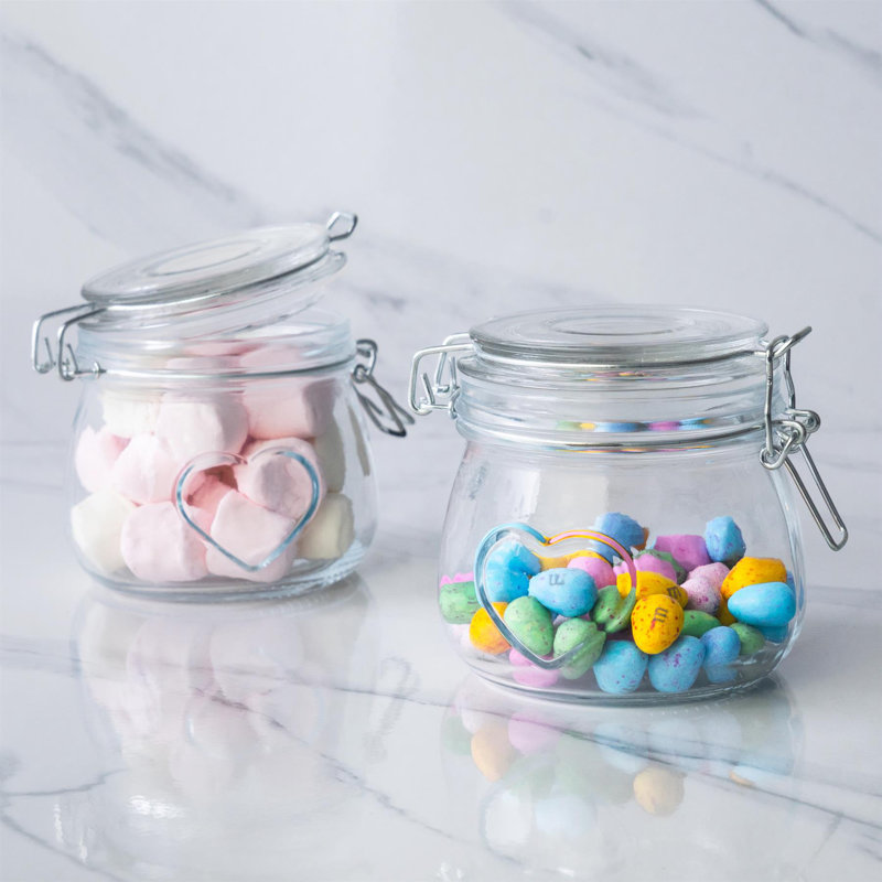 Nicola Spring - Heart Glass Storage Jars - 3 Sizes, Clear/Orange